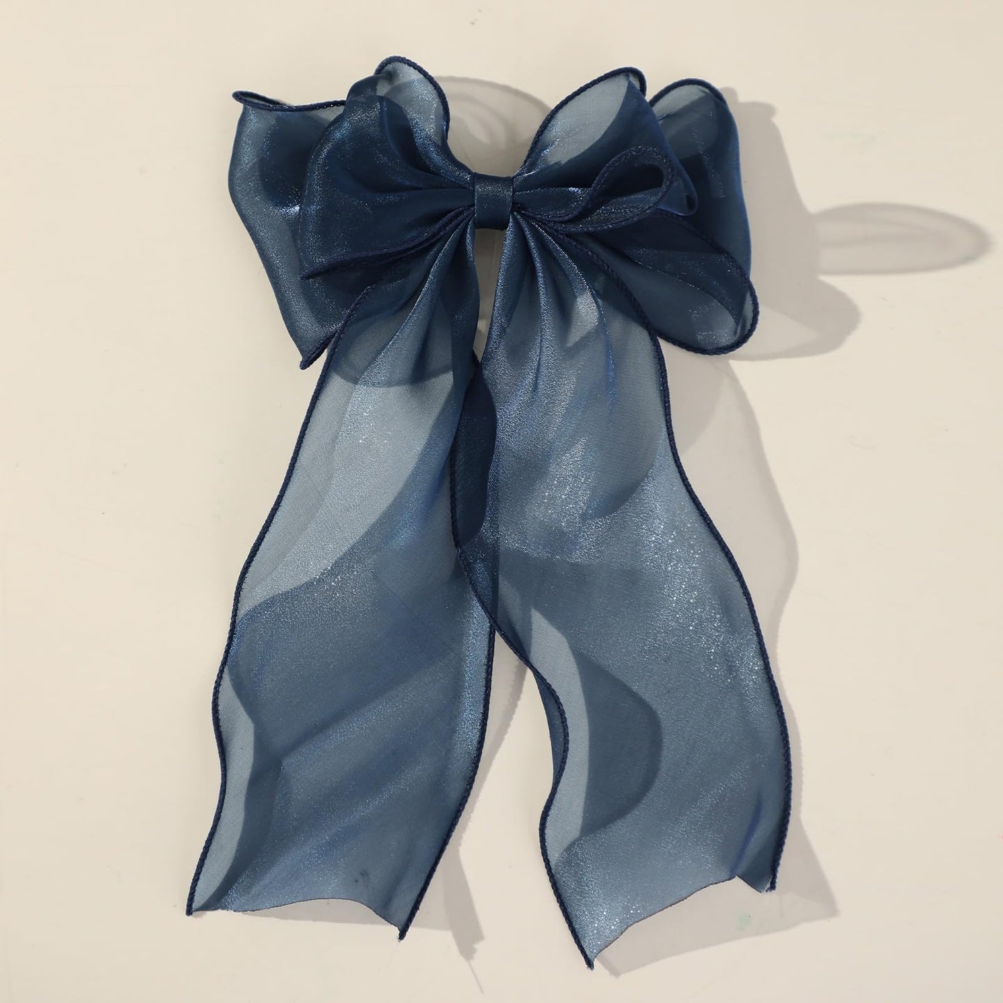 papasgix Hair Bow Clips, Solid Color Long Silk Ribbon Bows for Women and Girls (1, Navy Blue)