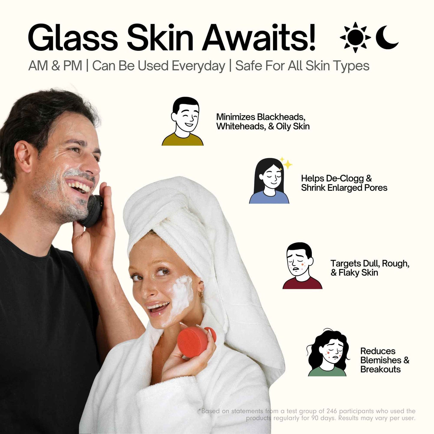 Palm Face Clean Pro⁺ - Electric Face Scrubber for Acne - IPX7 Waterproof and Rechargeable Silicon Face Exfoliator with Slip-Free Grip, 3 Speed Setting - Free from phthalates - Forest