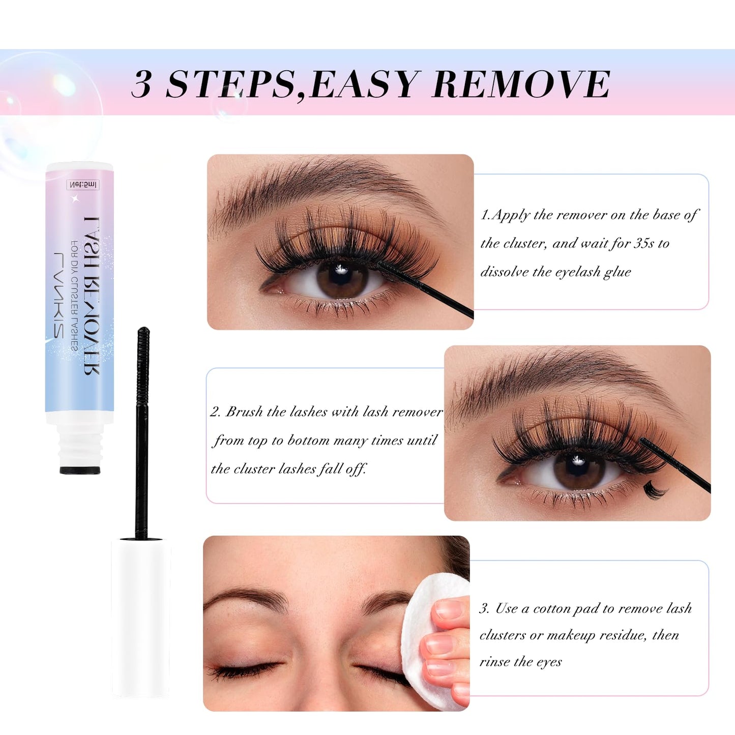 LANKIZ Lash Remover for Cluster Lashes, Lash Clusters Glue Remover, Bond & Seal Lash Glue Remover, Gentle Eyelash Glue Cleanser for Individual Lashes and Wispy False Lashes, DIY Lash Extension