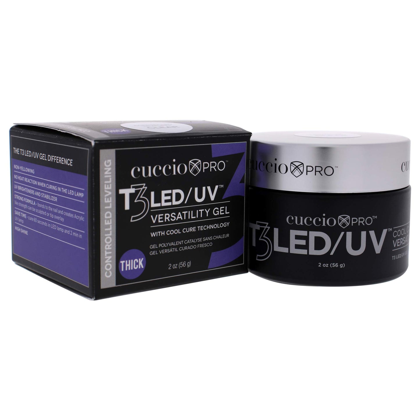 Cuccio Pro T3 LED/UV Cool Cure Versatility Gel - Controlled Levelling - Incredibly Flexible - Strong Adhesion - Thick Viscosity - Fast Application - Quick Cure - Clear - 2 Oz Nail Gel