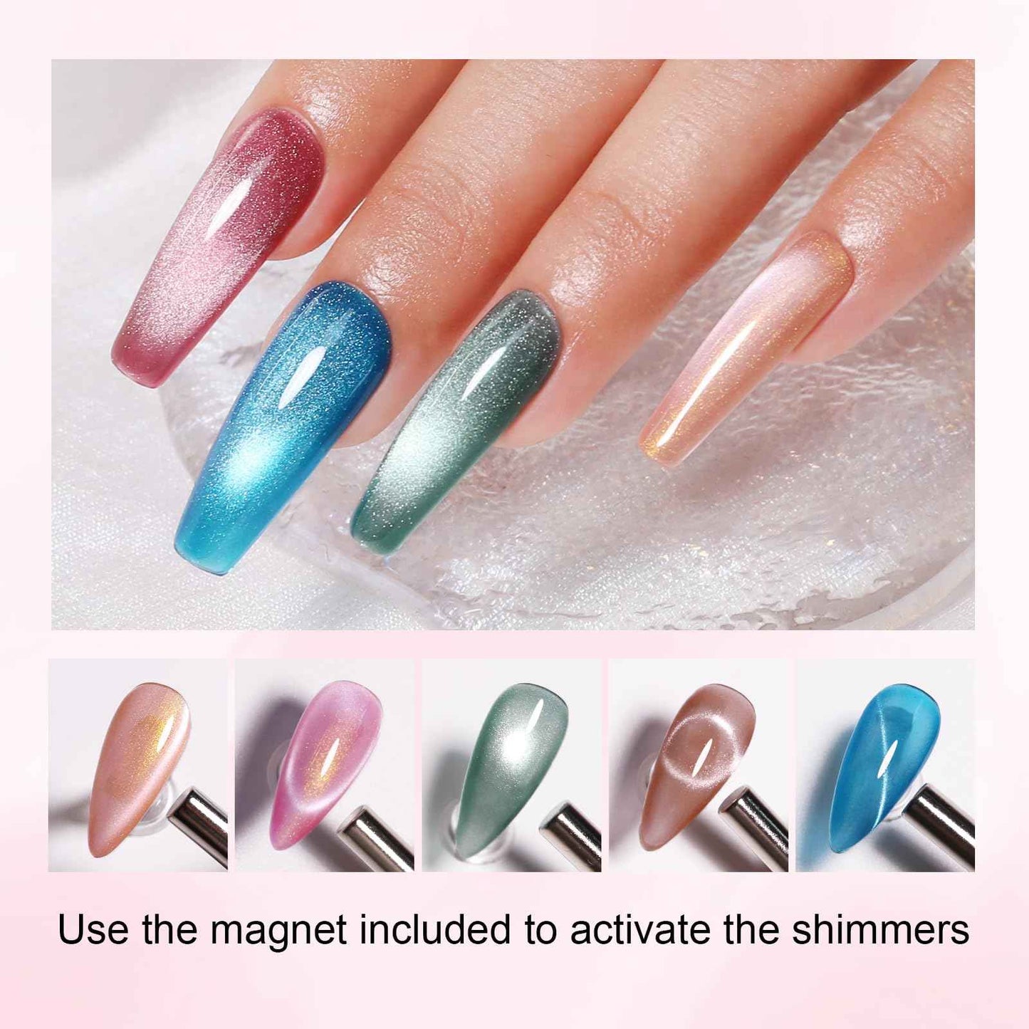 Firedeep 10ml Hema-Free Cat Eye Gel Nail Polish Set with Magnet 6 Colors Pink Green and Blue Magnetic Nail Polish DIY at Home Salon Art Gift for Women