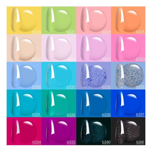 Beetles Gel Polish 5 in 1 Nail Glue and Base Gel Kit for Acrylic Nails and Gel Polish Nail Set 20 Colors Fantasyland Collection Pastel Bright Pink Purple Navy Blue Green Glitter Led Soak Off