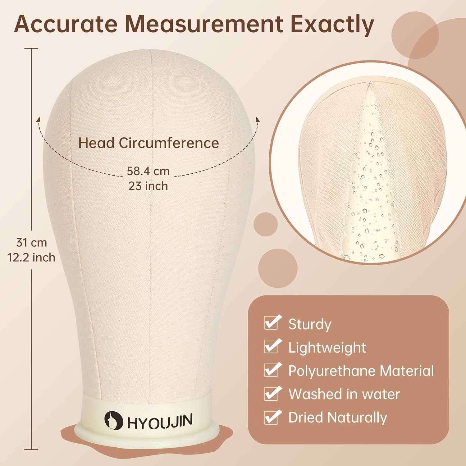 HYOUJIN Wig Stand with Adjustable Mannequin Head, Tripod Stand, Canvas Block Head, Wig Caps, T-Pins, Carry Bag (35.4-52.4in)