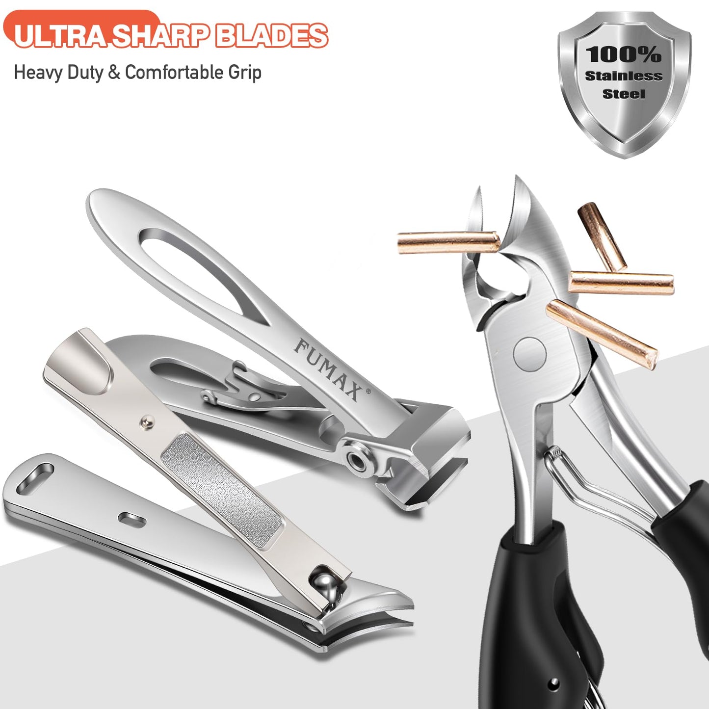 Nail Clippers for Thick Nails & Toenails, Straight Toenail Clippers with Wide Jaws for Seniors, Upgraded Slanted Toe Nail Clippers for Ingrown Toenails, Heavy Duty Large Fingernail Clipper for Men