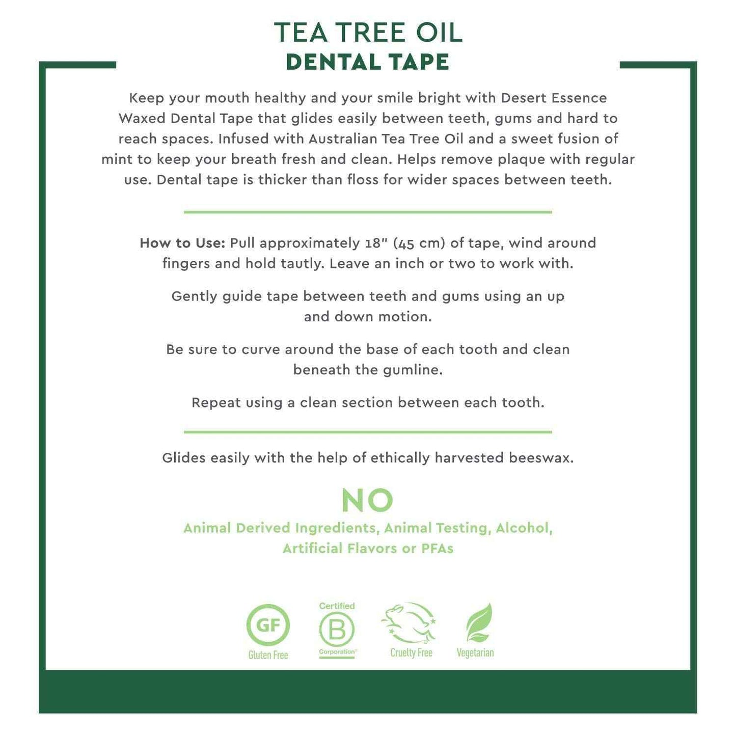 Desert Essence Tea Tree Oil Dental Tape - 30 Yards - Pack of 6 - Naturally Waxed w/Beeswax - Thick Flossing No Shred Tape - On The Go - Removes Food Debris Buildup - Cruelty-Free Antiseptic