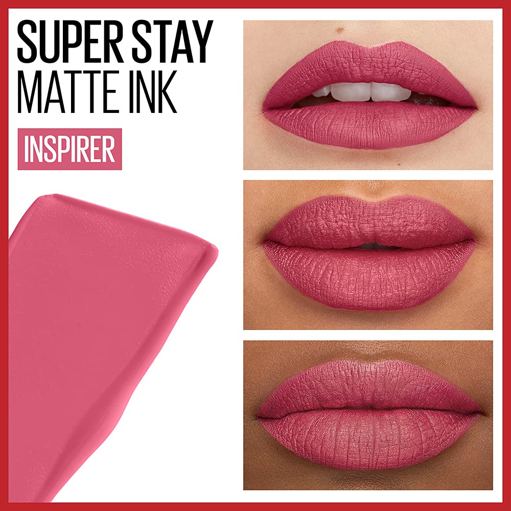 Maybelline Super Stay Matte Ink Liquid Lipstick Makeup, Long Lasting High Impact Color, Up to 16H Wear, Inspirer, Light Mauve Pink, 1 Count