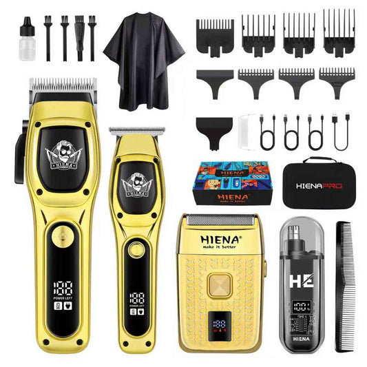 HIENA PRO Professional Hair Clipper Set for Men, Foil Shaver & Men's Facial Grooming Tool, Rechargeable Barber Clippers Set and Trimmer Kit, Cordless Electric Beard, Nose Trimmer