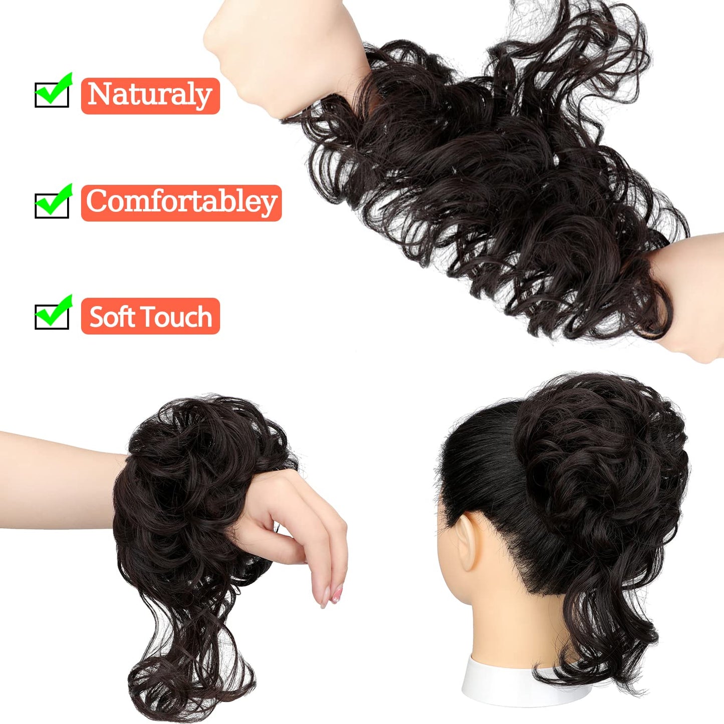 Mitrygreen Messy Bun Hair Piece Tousled Updo Extension Elastic Rubber Band Hair Extension Piece for Women Girls Dark Brown