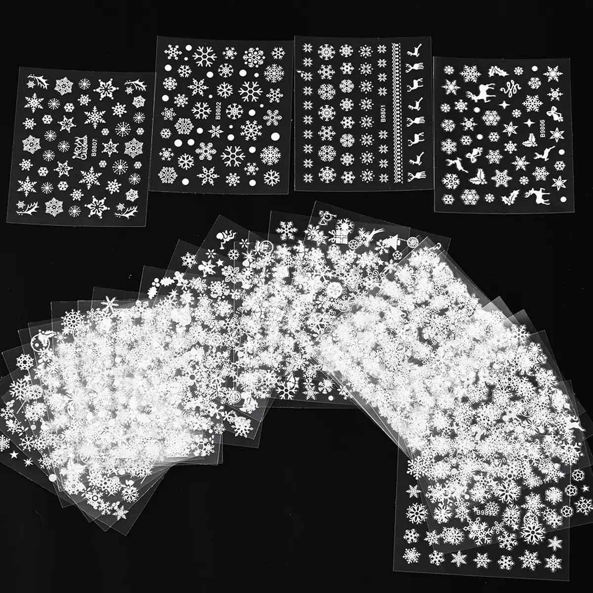 30 Sheets White Snowflake Nail Art Stickers 3D Christmas Decals - Snowman, Elk, Snow Winter Xmas Supplies for Women