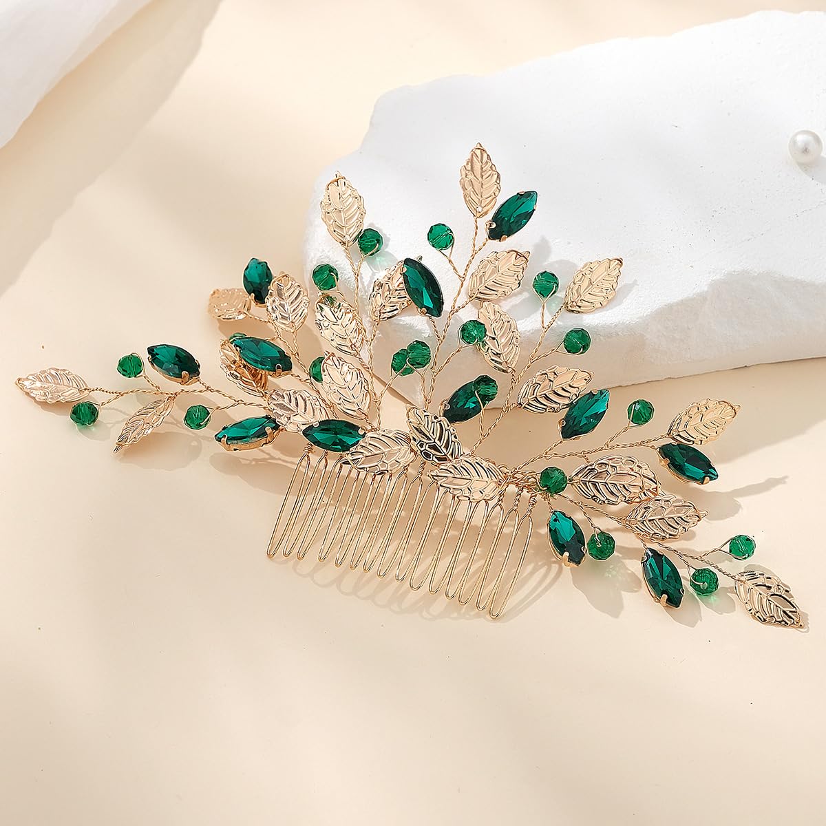 Bridal Wedding Handmade Green Rhinestone Sparkly Hair Pins, Headpiece Clips and Side Combs for Women and Girls