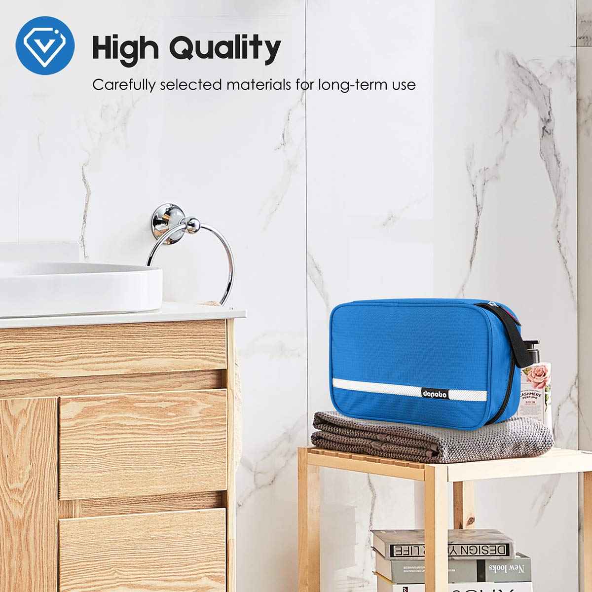 dopobo Travel Toiletry Bag for Women, Dopp Kit for Men, Waterproof Makeup Bag Shaving Bag with Hanging Hook, Portable Toiletry Organizer for Traveling and Camping (Blue)…