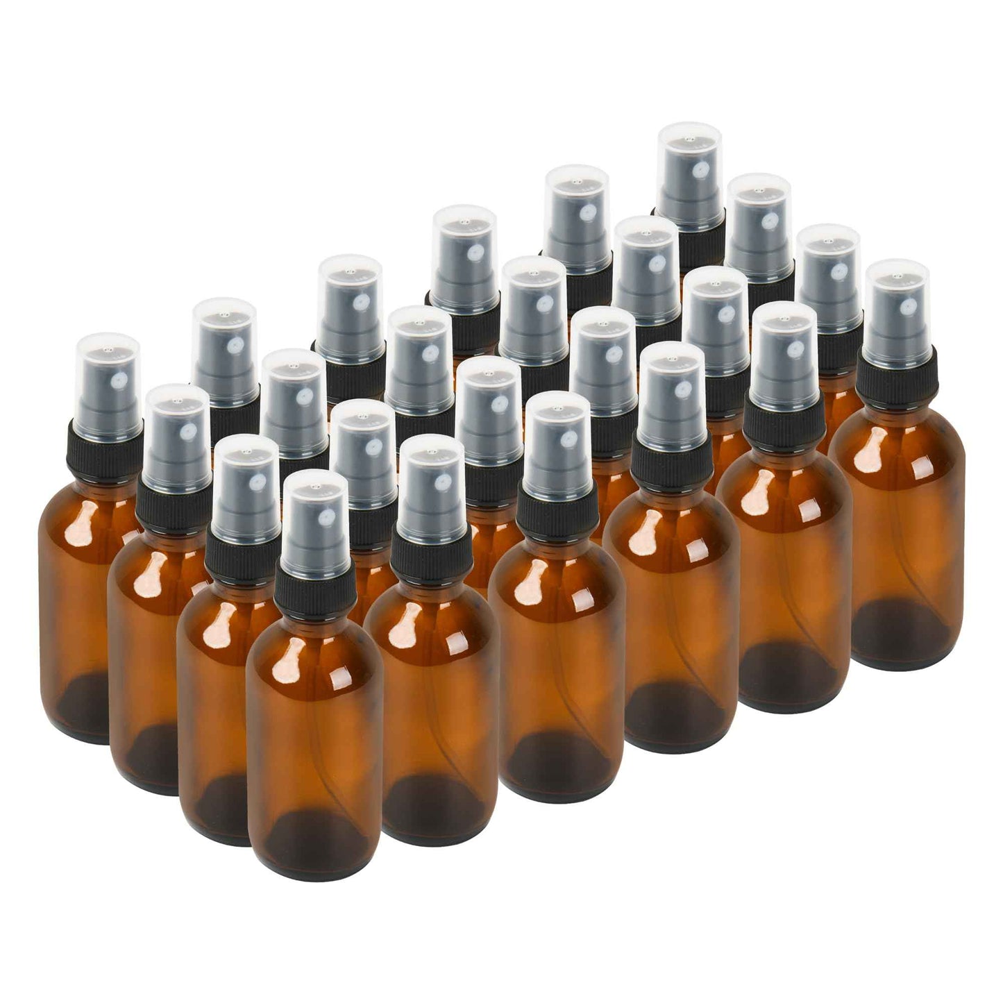 BILLIONSTARS 24 Pack 2oz Glass Boston Round Bottle with Fine Mist Sprayer - Amber - Essential Oils, Bath, Beauty, Hair & Cleaning - Leakproof Travel Bottles