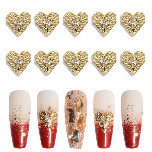 BAIYIYI 3D Gold Nail Art Charms Rhinestones Shiny Diamonds Zircon Alloy Heart Shaped Nail Accessories Manicure Craft DIY Valentine's Day Nail Art Decorations