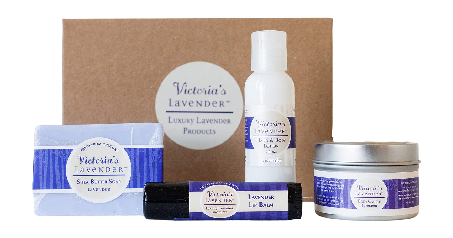 Victoria's Lavender Natural Body Products Gift Set - Handmade Soap, Hand & Body Lotion, Lip Balm, Body Candle Skin Care Sets & Kits, Lavender Bath and Body Products for Women, Lavender