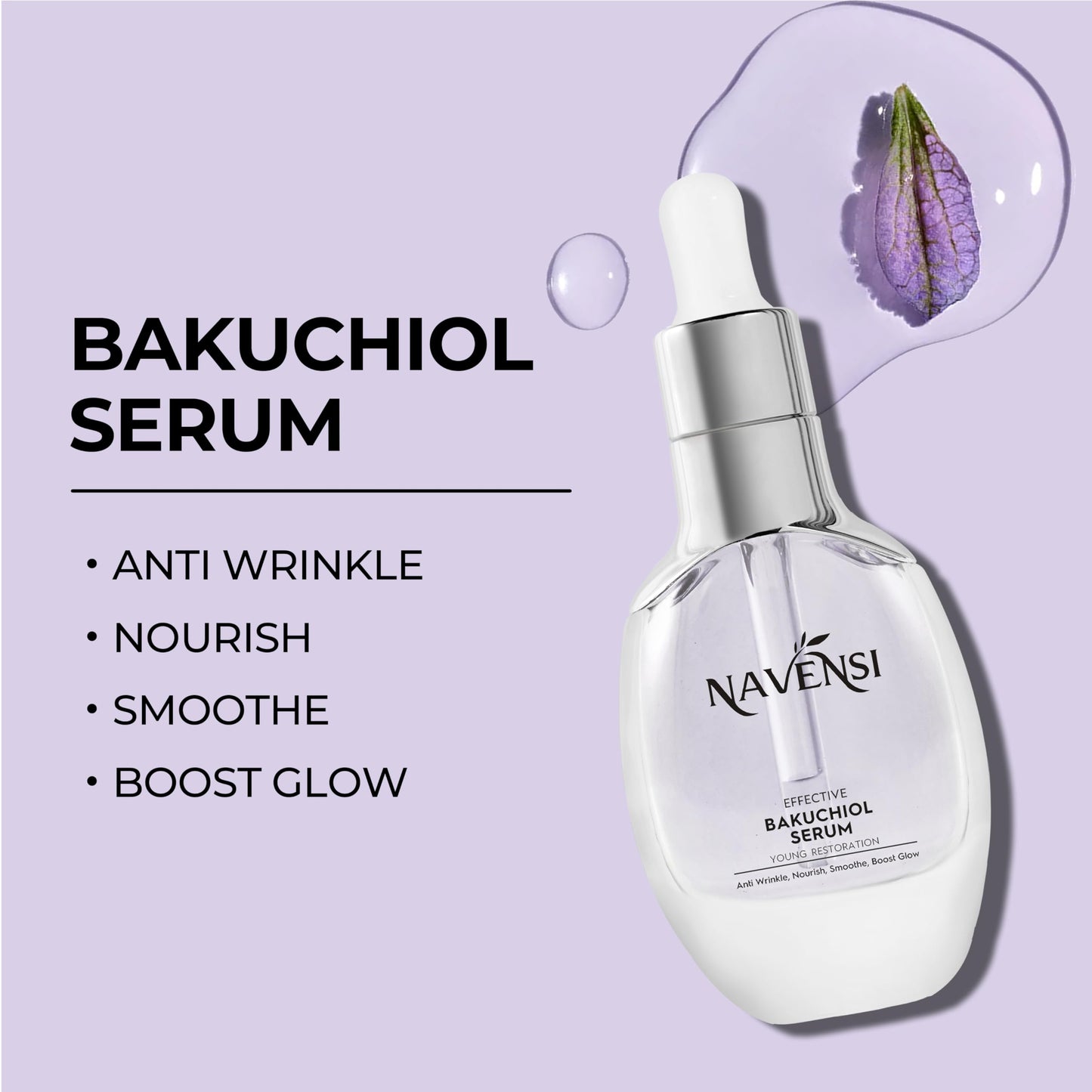 Navensi Bakuchiol Serum 50ml Natural Retinol Alternative with Hyaluronic Acid & Vitamin C Anti-Aging Face Serum for Fine Lines, Wrinkles & Dark Spots Hydrating, Firming & Brightening