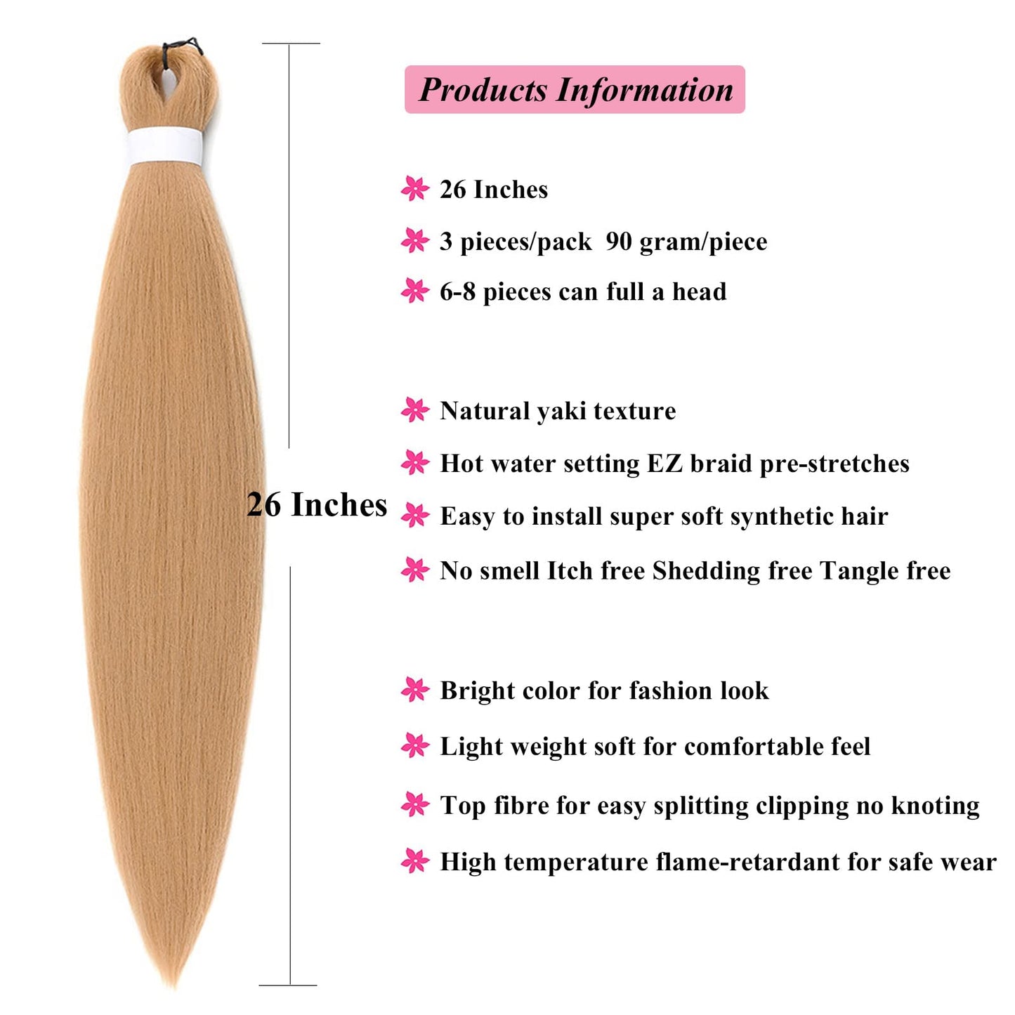 UPruyo Ash Blonde Braiding Hair Pre Stretched Synthetic Hair for Braiding 26 inch 3 packs Kanekalon Prestretched Braiding Hair Blonde Yaki Micro Spectra French Kinky Braiding Hair Extensions