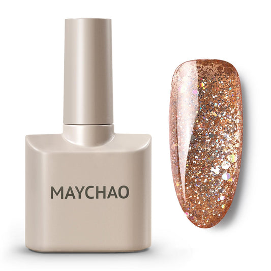 MAYCHAO 15ML Rose Gold Glitter Gel Nail Polish 1Pc Sparkly Rose Gold Gel Polish Soak Off UV LED Nail Polish Nail Art Starter Manicure Salon DIY at Home, 0.5 OZ