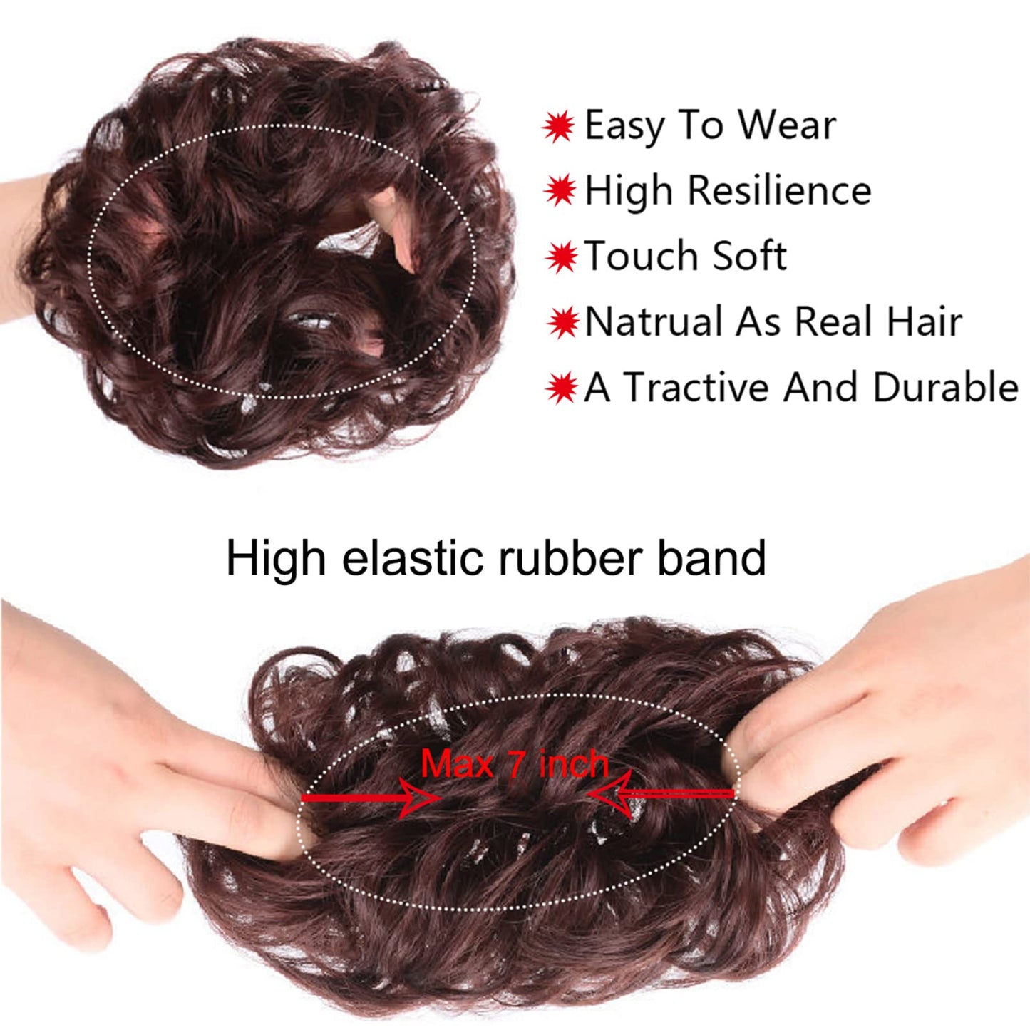 Kediciz Messy Bun Hair Piece Fake Hair Buns Scrunchies Extensions Synthetic 35g Thick Updo Hairpieces Curly Wavy Chignon Ponytail for Women Girls Kids Pink