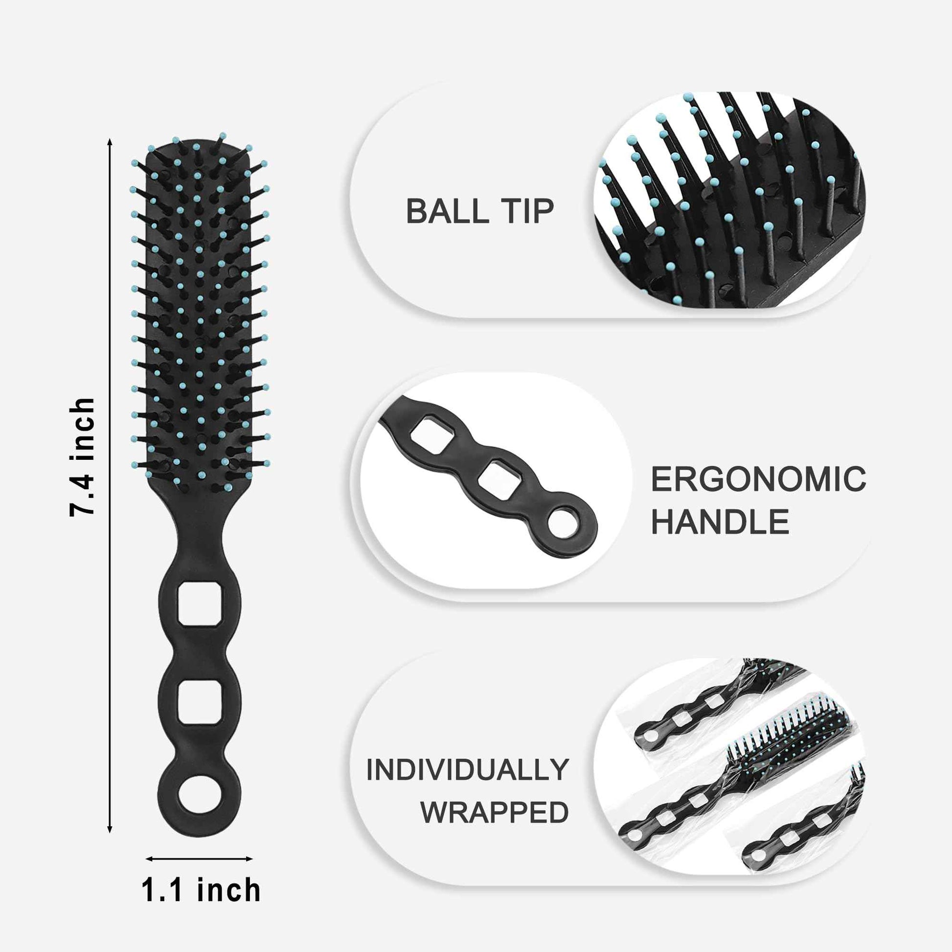 Bulk Hair Brushes for Homeless Individually Wrapped, Hair Brush Bulk, 100pcs Hair Brush for Curly Hair Suitable for Homeless,Shelter,Air Bnb/Hotel, Black