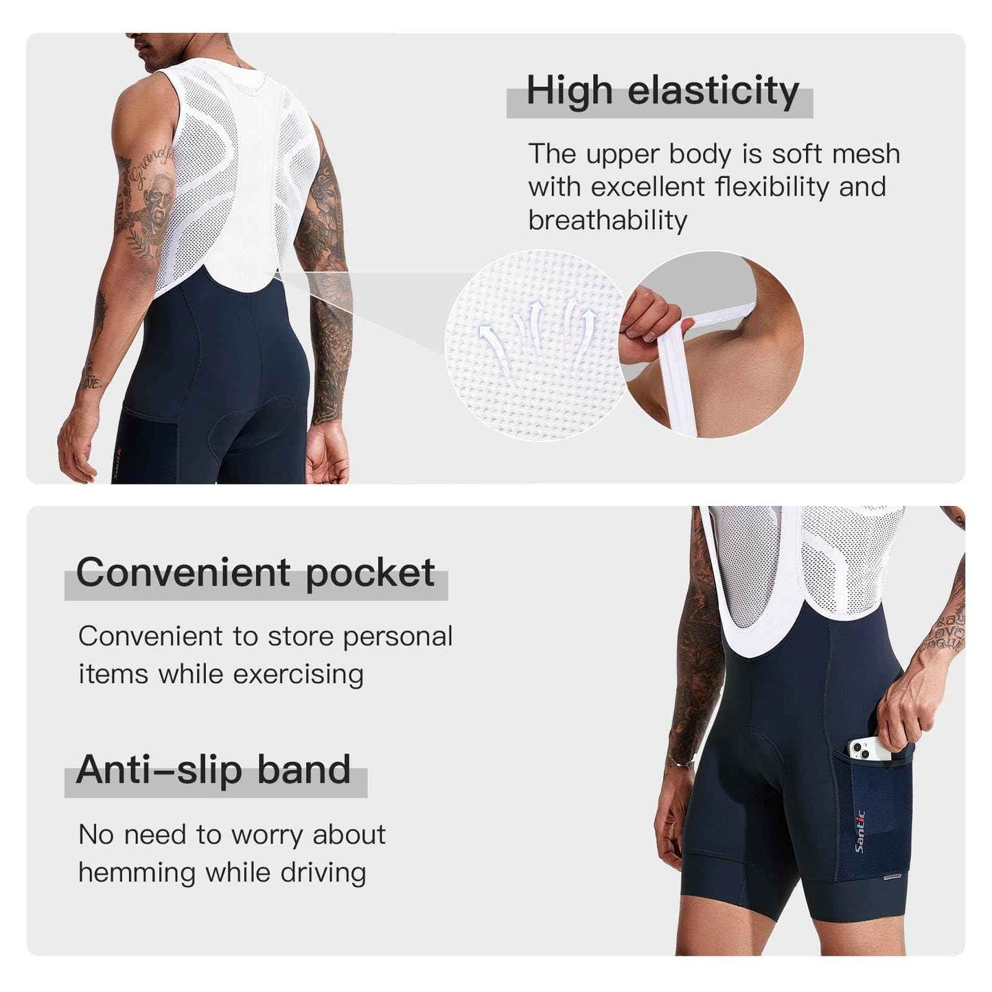 Santic Men's Cycling Bibs Shorts Cycle Wear Tights 4D Padded Road Bike Bicycle Shorts with Pocket Blue