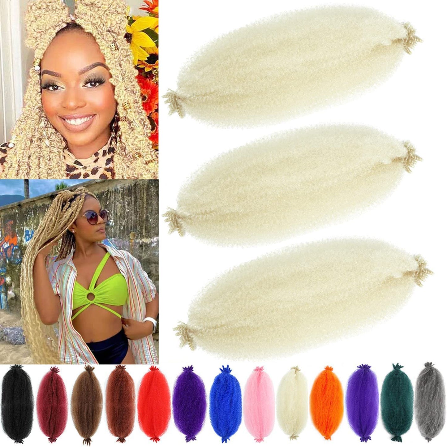 Blonde Afro Twist Hair 16 Inch Pre-Separated Springy Afro Twist Hair for Distress Locs Crochet Hair Synthetic Afro Twist Braiding Hair Extension (16 Inch (Pack of 3), 613#)