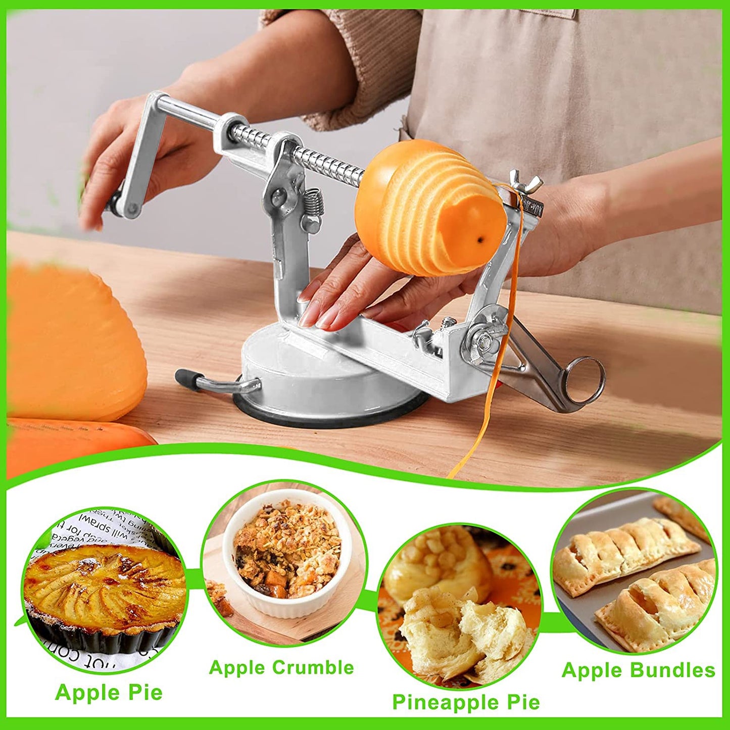 Apple Peeler Corer, Long lasting Chrome Cast Magnesium Alloy Apple Peeler Slicer Corer with Stainless Steel Blades and Powerful Suction Base for Apples and Potato(White)