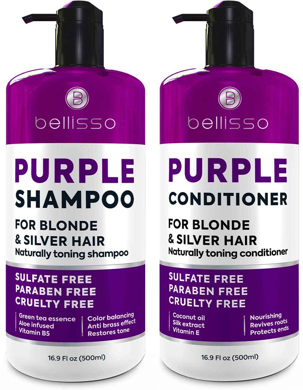 BELLISSO Purple Shampoo and Conditioner Set and Purple Shampoo