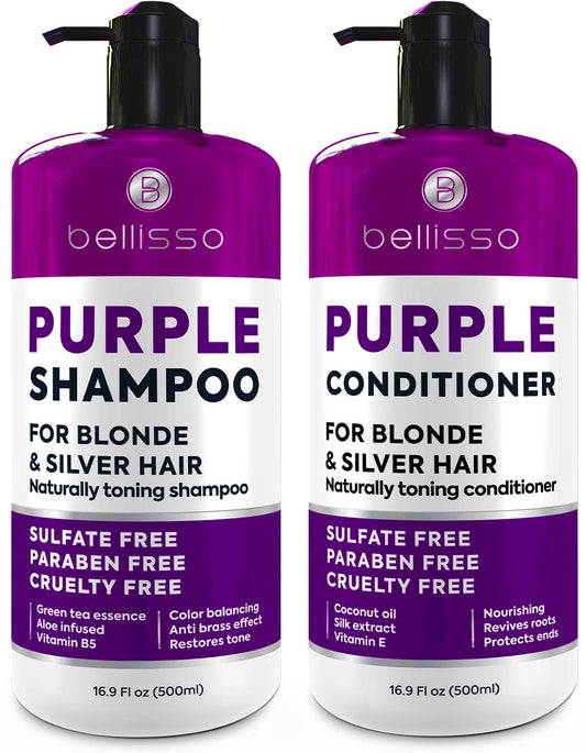 Purple Shampoo and Conditioner Set for Platinum Blonde, Silver, Light, Bleached and Grey Hair - Sulfate and Paraben Free Professional Salon Grade Toner (2 x 16.9 fl oz) – for Women and Men