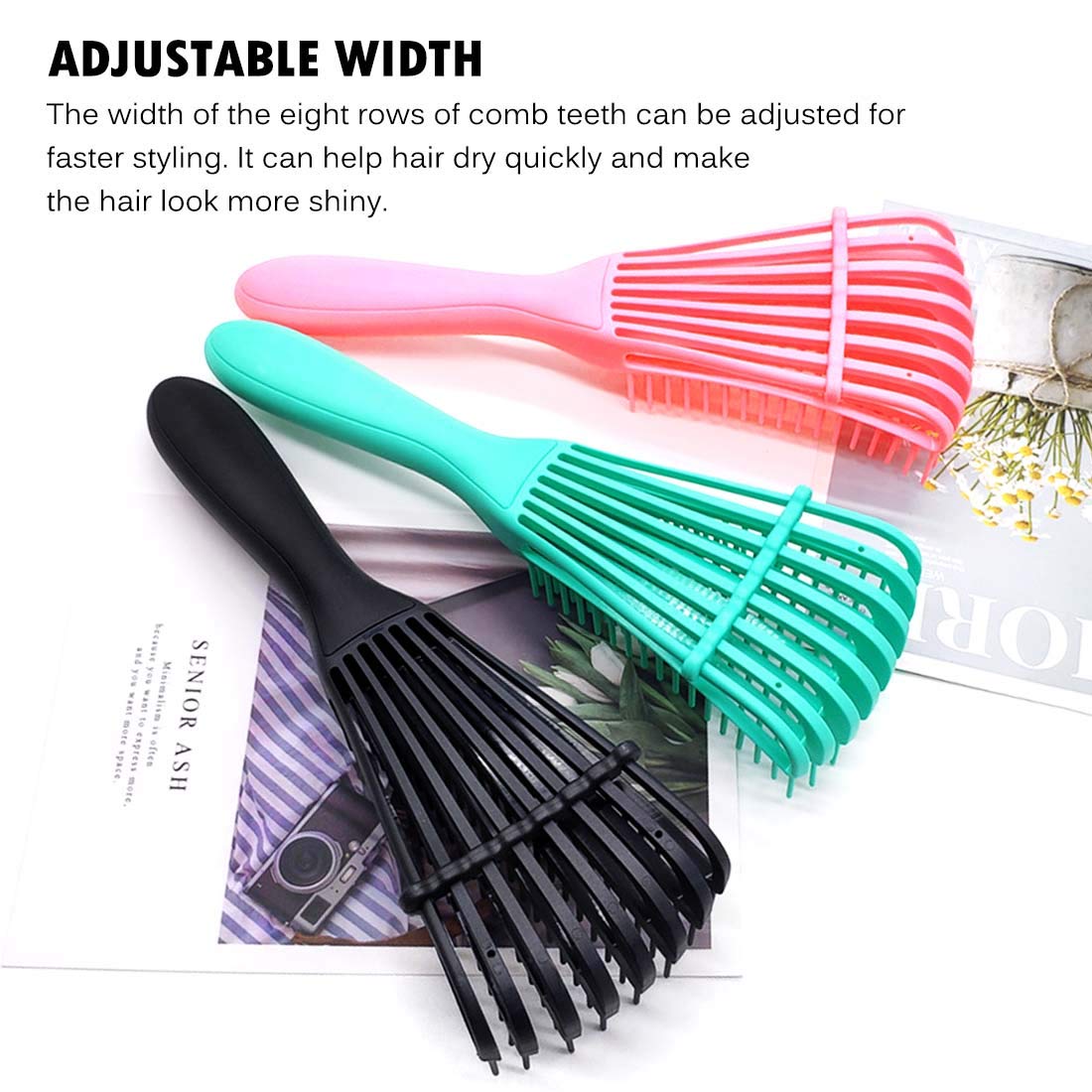 Detangling Brush for Afro American/African Women's Textured 3a to 4c Kinky Wavy/Curly/Coily Hair - Scalp Massaging Comb for Wet/Dry/Oily/Thick/Long Hair (3 pcs, 3-Green)