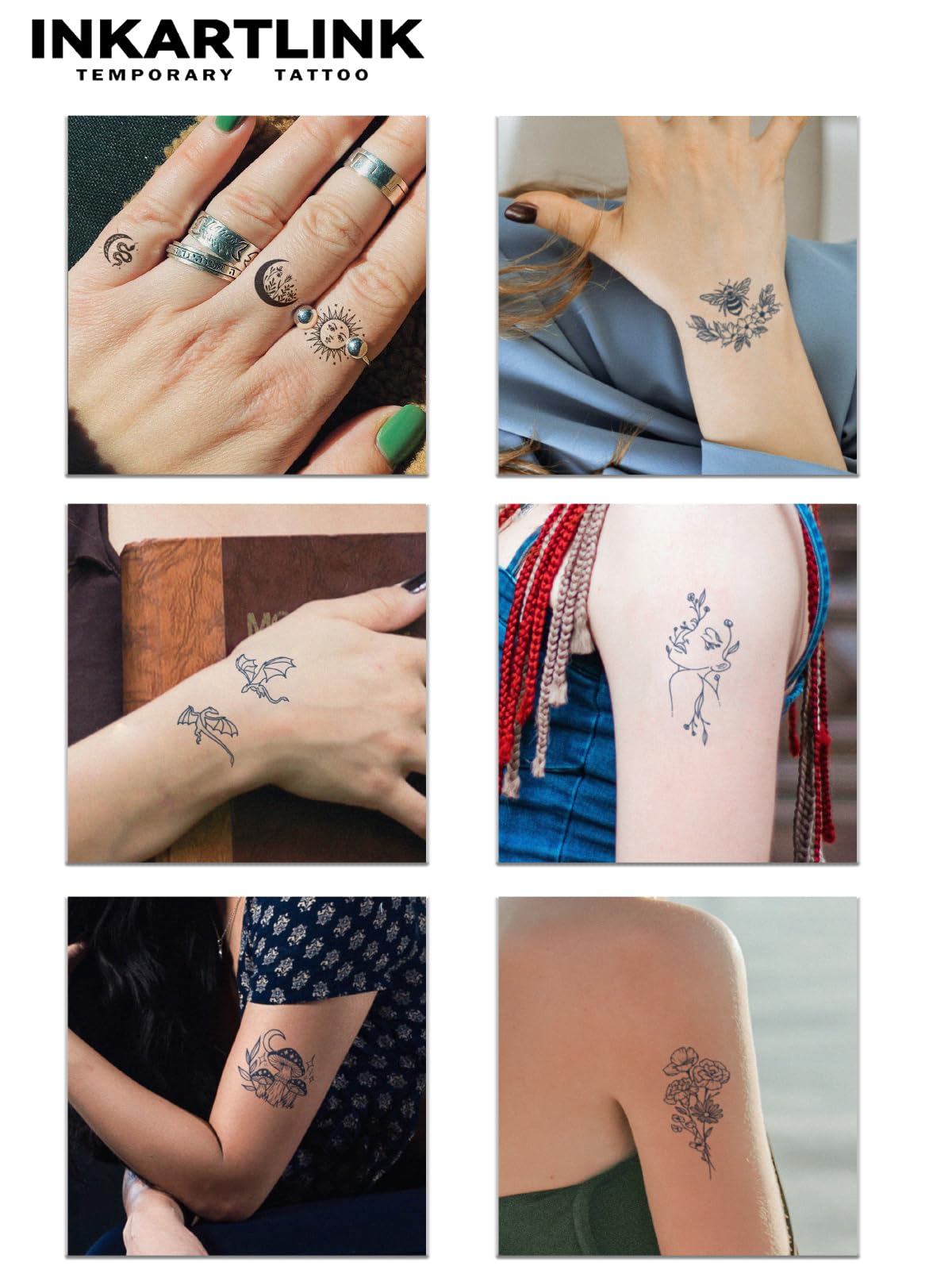 INKARTLINK 6 Sheets Temporary Tattoos, Semi-Permanent Tattoo, Fake tattoos, 1-2 Weeks Tattoo, For the Mature and Elegant Women, Meaningful Small Tattoo Temporary.