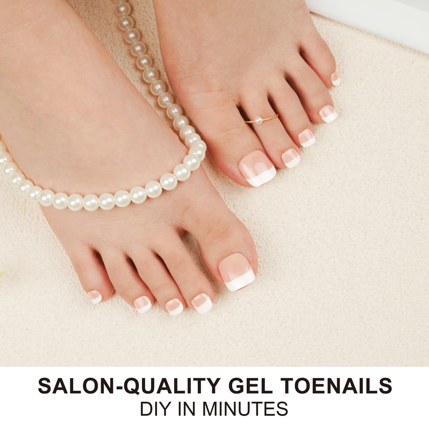 DANNI & TONI Semi Cured Gel Toenail Strips French (Happy-Go-Lucky) Nude Gel Toenail Stickers with White Tips Gel Pedi Wraps 37 Stickers