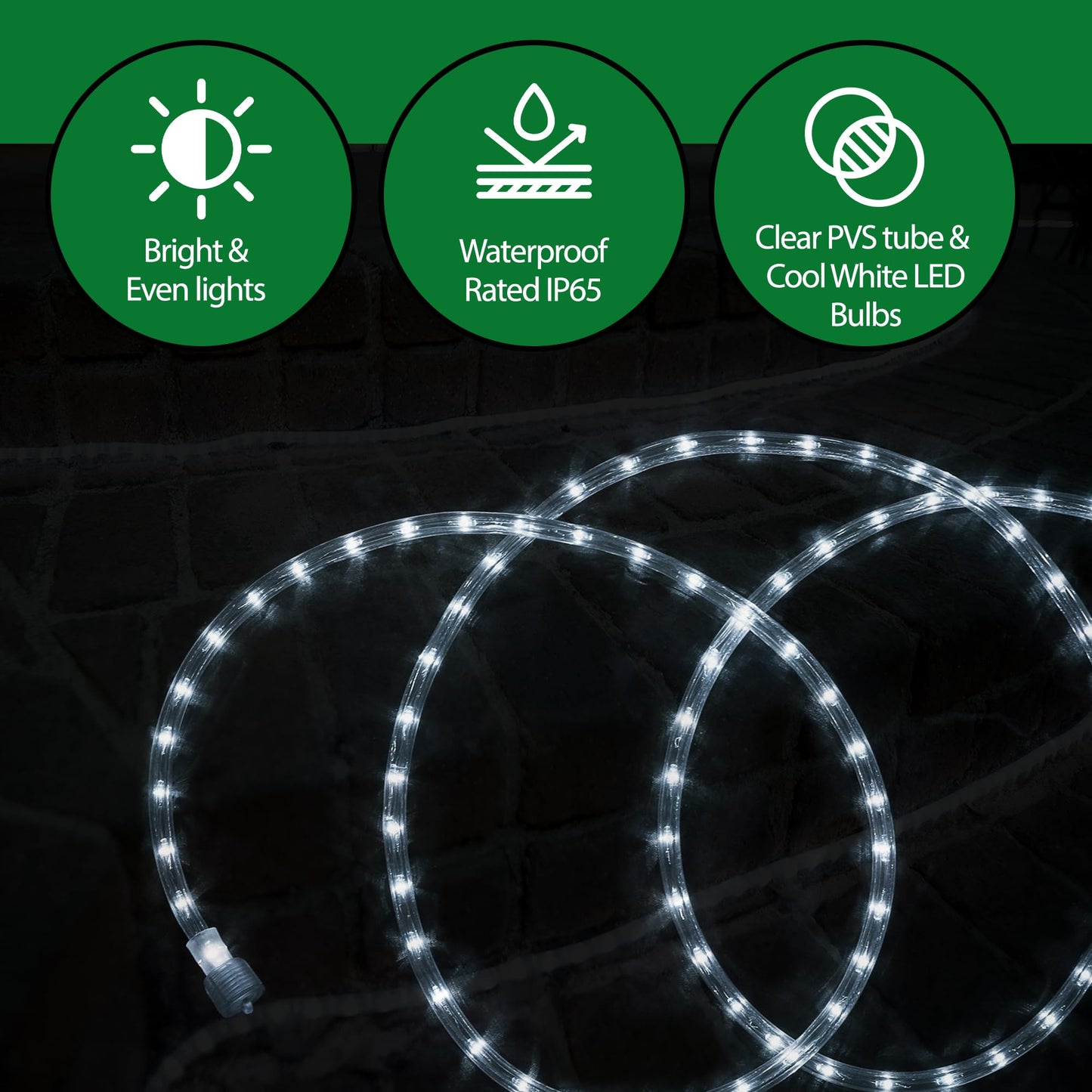 Tupkee LED Rope Light Cool-White - 24 Feet (7.3 m), for Indoor and Outdoor use - 10MM Diameter - 144 LED Long Life Bulbs Decorative Rope Tube Lights