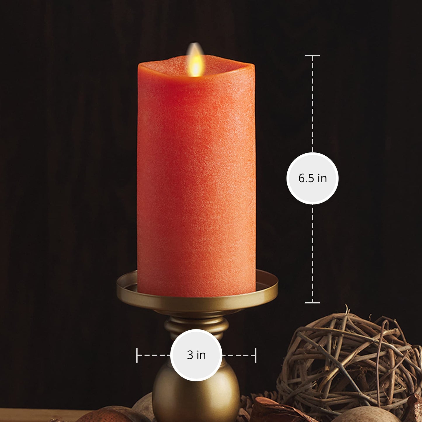 Luminara Flameless Candle LED Pillar Chalky Burnt Orange Finish - Real Wax Melted Top Unscented, Remote Ready, Timer (3 x 6.5 inch)