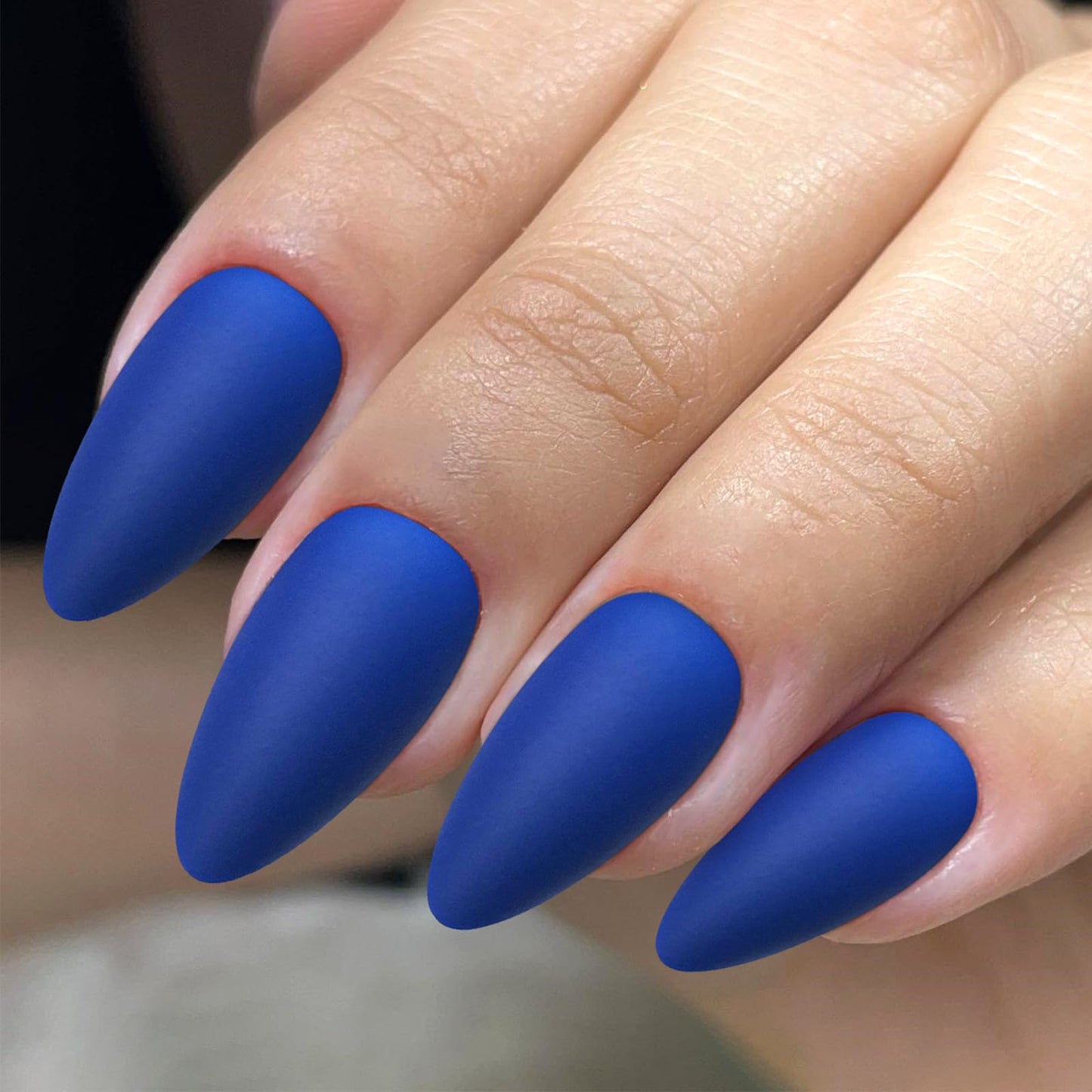 Lifextol 240PC Almond Press on Nails Medium Fake Nails Matte Blue Acrylic Nails Press ons Nail Short Stiletto False Nail Tips Glue Almond Artificial Fingernail & Nail Glue Ahdesive Tabs for Women