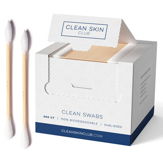 Clean Skin Club Clean Swabs, 2 Pack, 1000 Total Count, One Pointed Tip, Biodegradable + Organic Cotton & Bamboo, Makeup & Nail Polish EyelinerTouch-ups, Ear Cleaning QTips, Sterile, Hypoallergenic