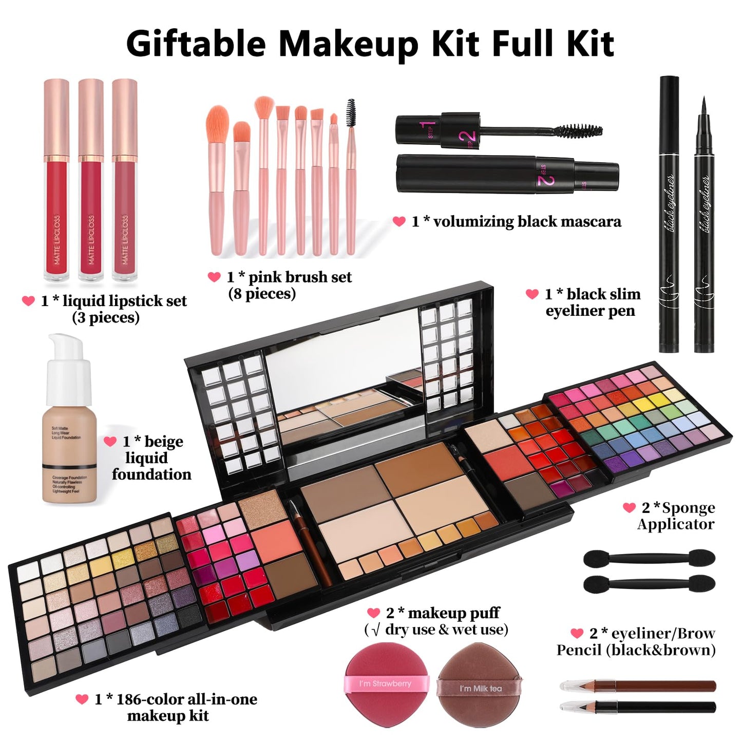 CHARMCODE Full Makeup Kit, Makeup Sets for Women Full Kit, All in One Make Up Gift Set for Girls & Women with Eyeshadow,Liquid Lipstick,Foundation,Mascara,Blush,Eyeliner,Contour,Brushes and More