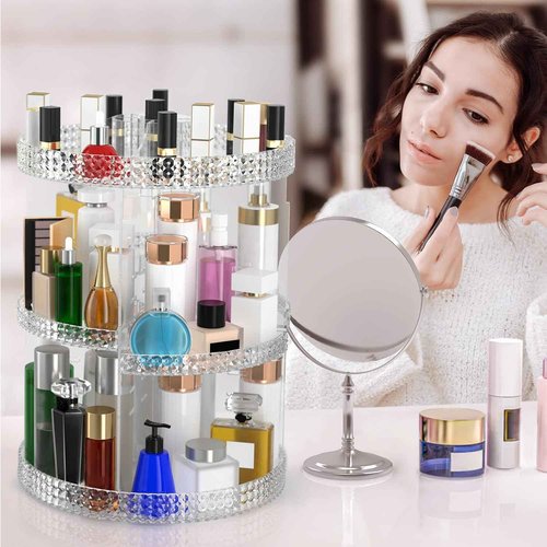 Famitree 360 Rotating Makeup Organizer Countertop, Clear Acrylic Large Perfume Organizer, Organizador De Perfumes, 7 Layers Make Up Organizer and Storage Fits for Vanity and Bathroom - X-Large Clear