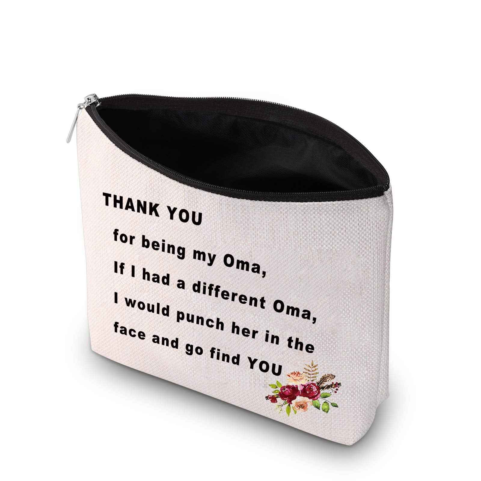 PXTIDY Oma Gift Grandmother Gift Thank You For Being My Oma Cosmetic Bag Best Oma Ever Mema Nana Gift(beige)