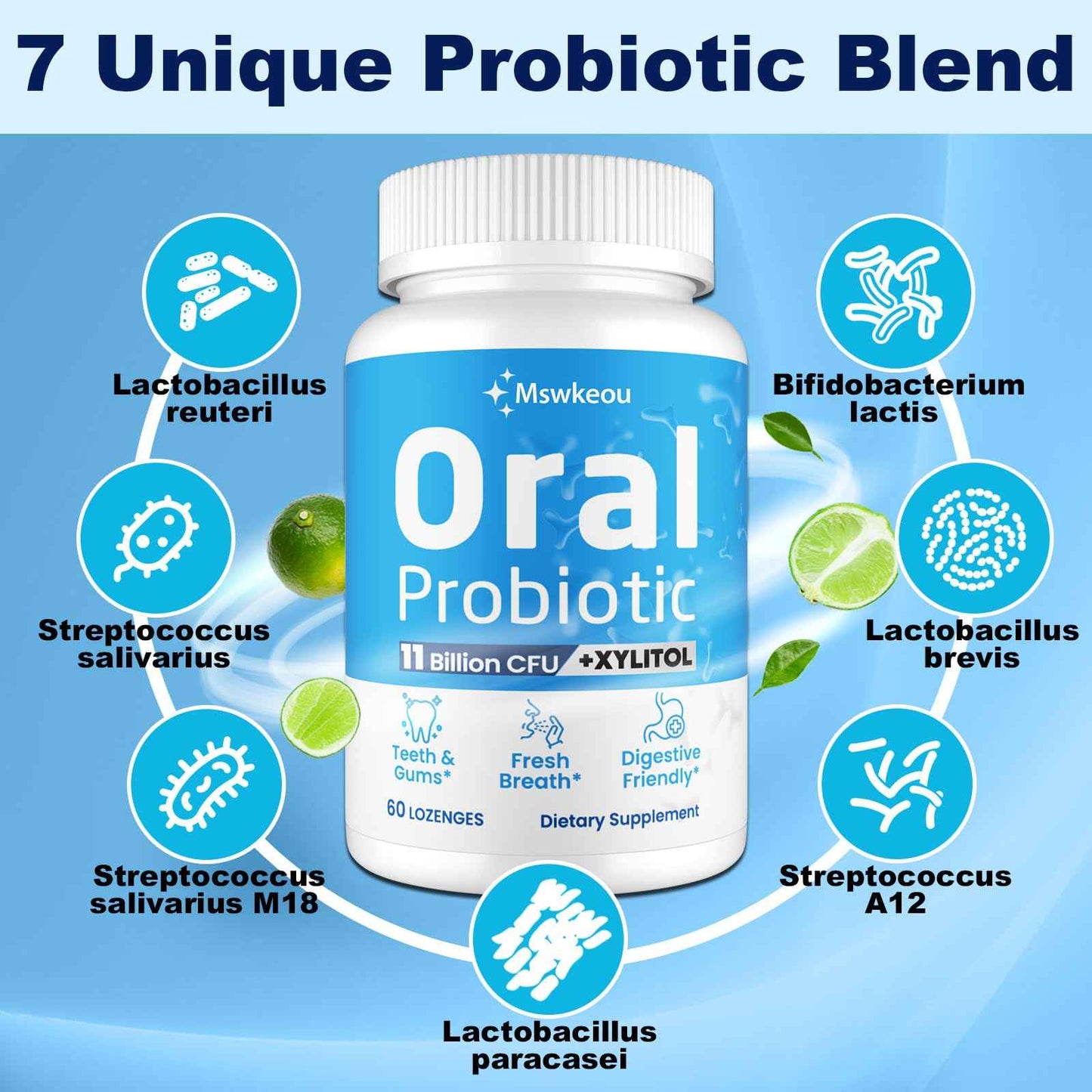 Oral Probiotics for Mouth Bad Breath for Adults 11 Billion CFU, Best Breath Oral Dental Probiotics for Teeth & Gums, Dry Mouth, Gum Restore, Fresh Breath, Chronic Halitosis & Gut Health, 2 Pack