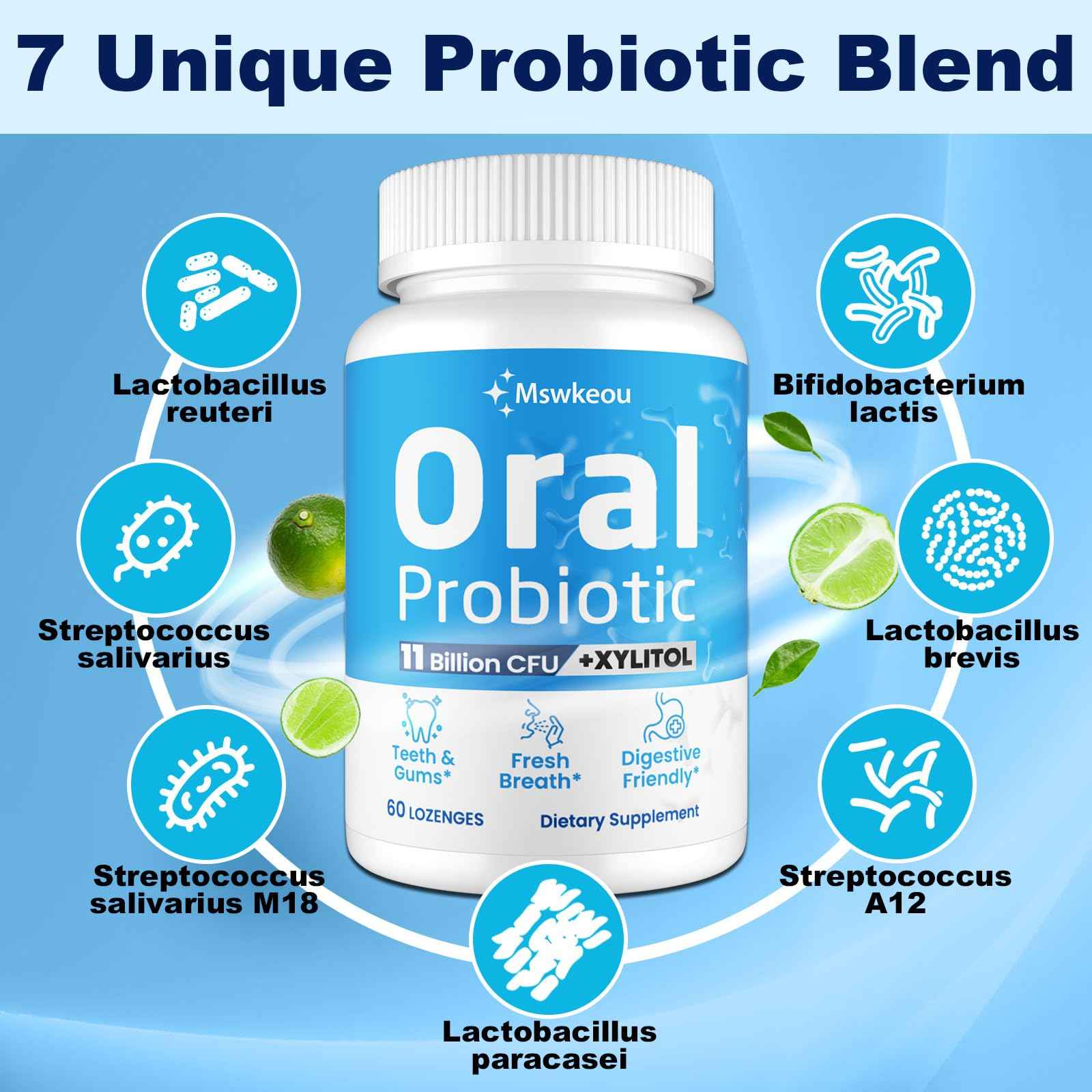 Oral Probiotics for Mouth Bad Breath for Adults 11 Billion CFU, Best Breath Oral Dental Probiotics for Teeth & Gums, Dry Mouth, Gum Restore, Fresh Breath, Chronic Halitosis & Gut Health, 2 Pack
