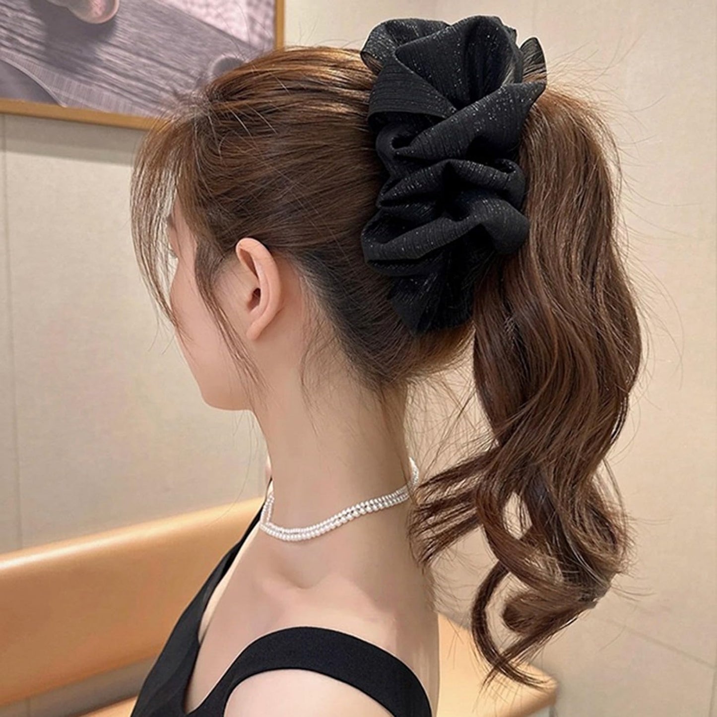 papasgix Chiffon Silk Hair Accessories: Large Fabric Floral Bows, Plastic Claw Clips for Women and Girls (2, White+Black)