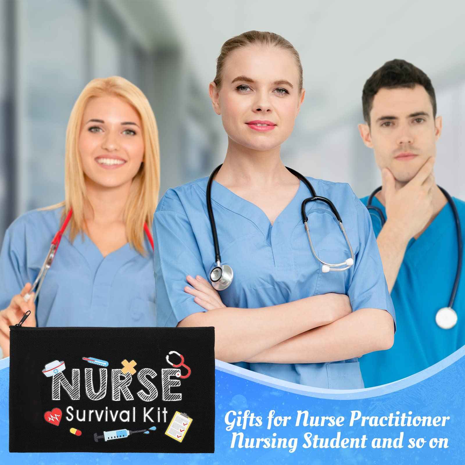 26 Pcs Nurse Survival Kit Cosmetic Bag Funny Gift for Nurse Practitioner Makeup Toiletry Nurse Bag Nurses Week Gifts Travel Zipper Nurse Pouch for Nurses School Birthday Teens, Black