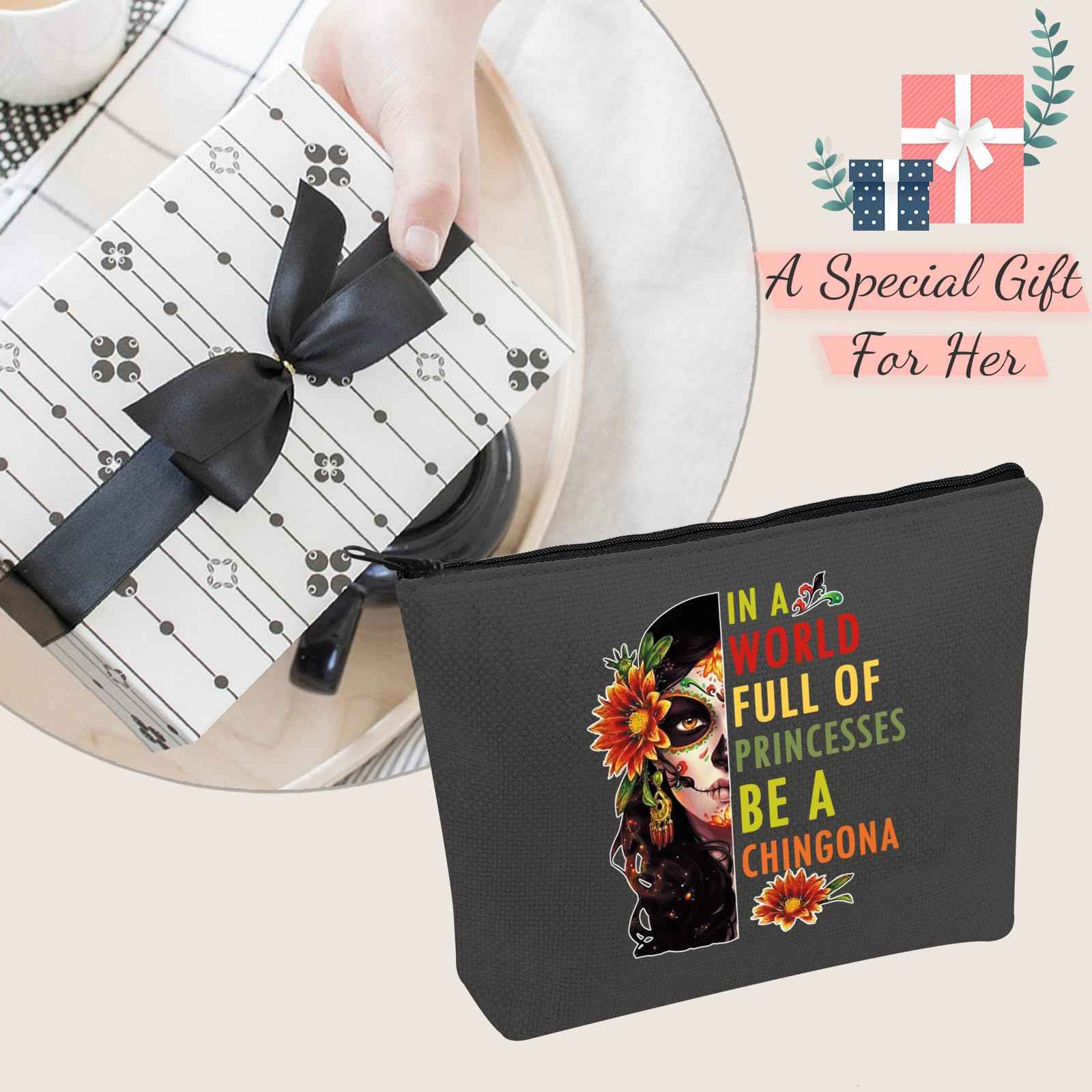 JXGZSO Mexican Lady Cosmetic Bag In A World Full Of Princesses Be A Mexican Makeup Bag Badass Women Gift (Mexican women black)