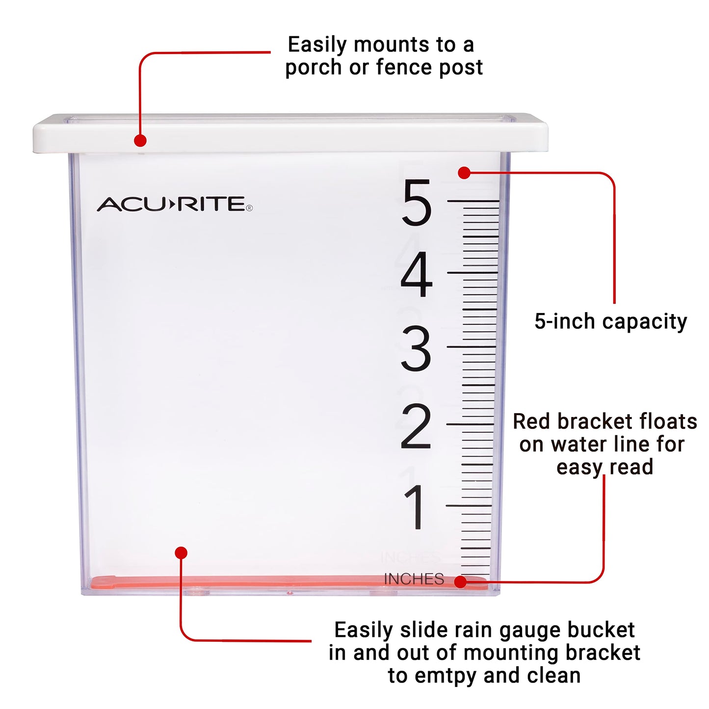 AcuRite 5" Capacity Easy-to-Read Magnifying Acrylic, Blue (00850A2) Rain Gauge & Waterfall Rain Gauge with 5-inch Rainfall Capacity (00858W), Clear