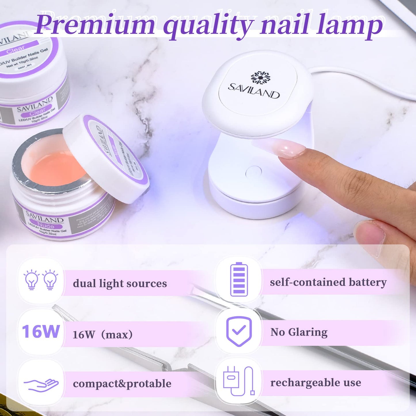 SAVILAND Builder Nail Gel Set - 2 Basic Colors Nail Extension Kit Clear Nude Nail Strengthen Gel with Nail Brush 100 Pcs Nail Forms for Nail Extension at Home Nail Salon, Nail Art DIY