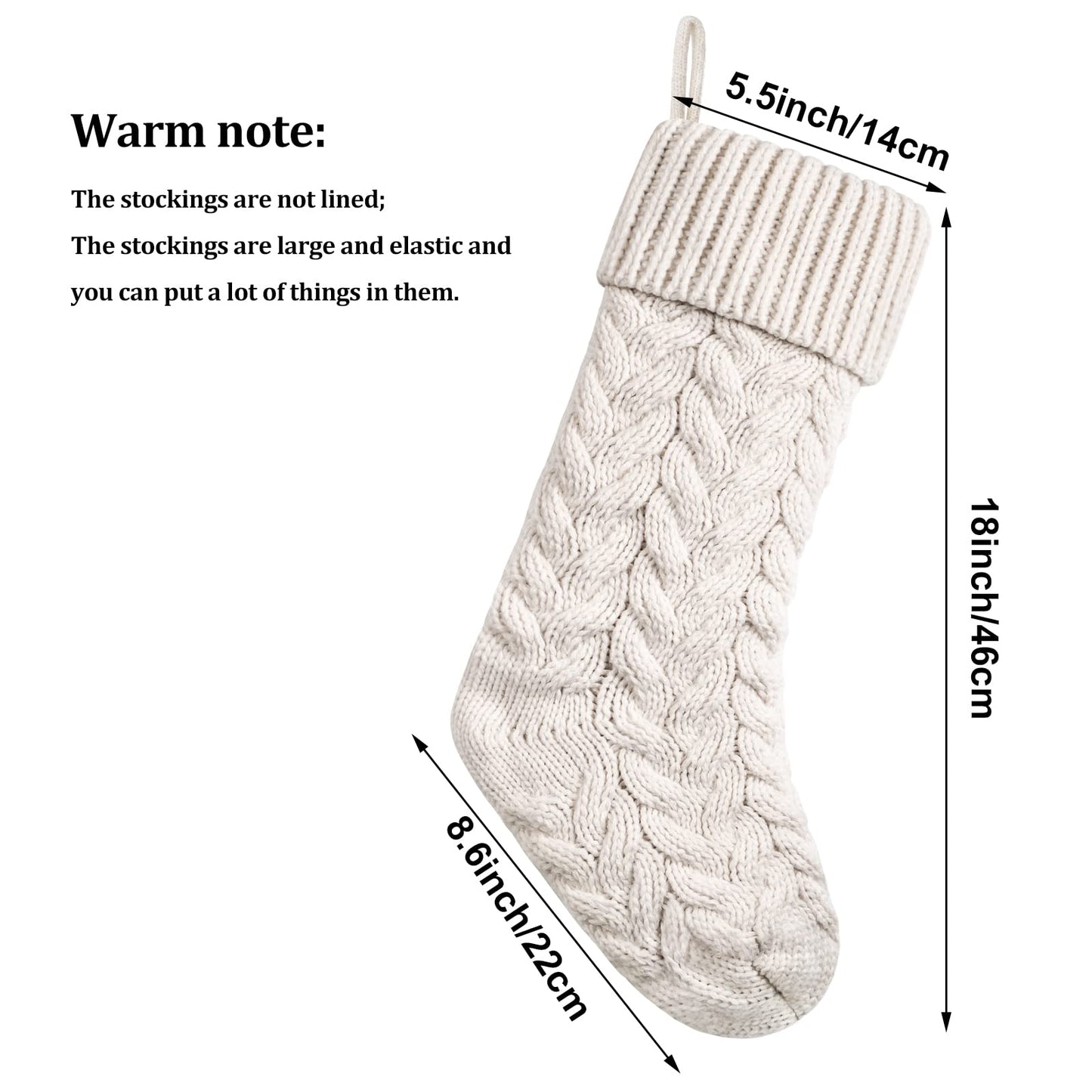 18 Inches Christmas Stockings Knit Xmas Stockings Large Fireplace Hanging Stockings for Family Christmas Decoration (Ivory,Khaki, 4)