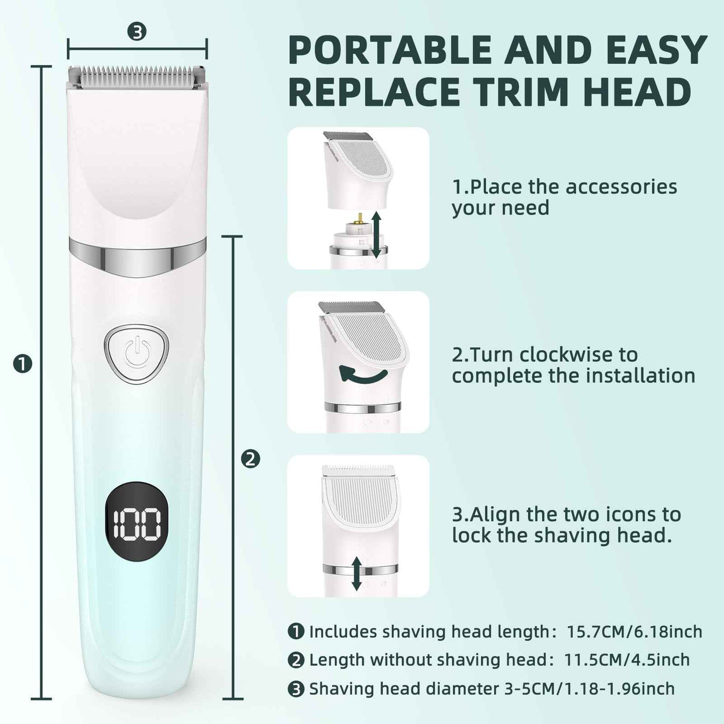 Bilitase Bikini Trimmer for Women,3-in-1 Electric Shaver for Women,Rechargeable Painless Pubic&Facial Razor for Sensitive Skin,Lip,Arms,Legs with LED Display (Gradient Green)