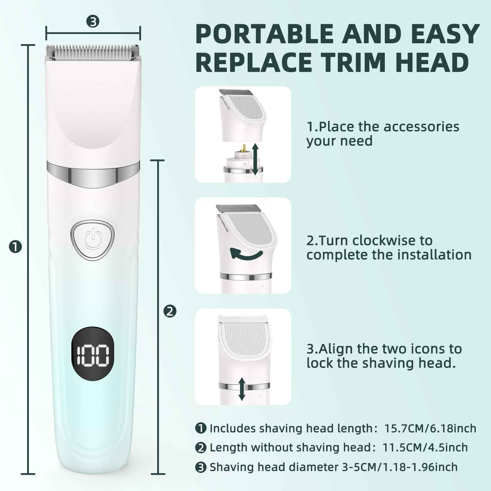 Bilitase Bikini Trimmer for Women,3-in-1 Electric Shaver for Women,Rechargeable Painless Pubic&Facial Razor for Sensitive Skin,Lip,Arms,Legs with LED Display (Gradient Green)