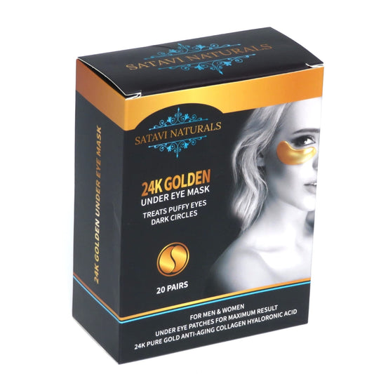 24K Gold Under Eye Mask Patches for Dark Circles & Puffy Eyes Treatment - 20 Pairs Hydrating Anti-Aging Hyaluronic Acid & Collagen Eye Pads for Smoother Softer Cool Skin, Beauty Gel Eyemask Skin Care