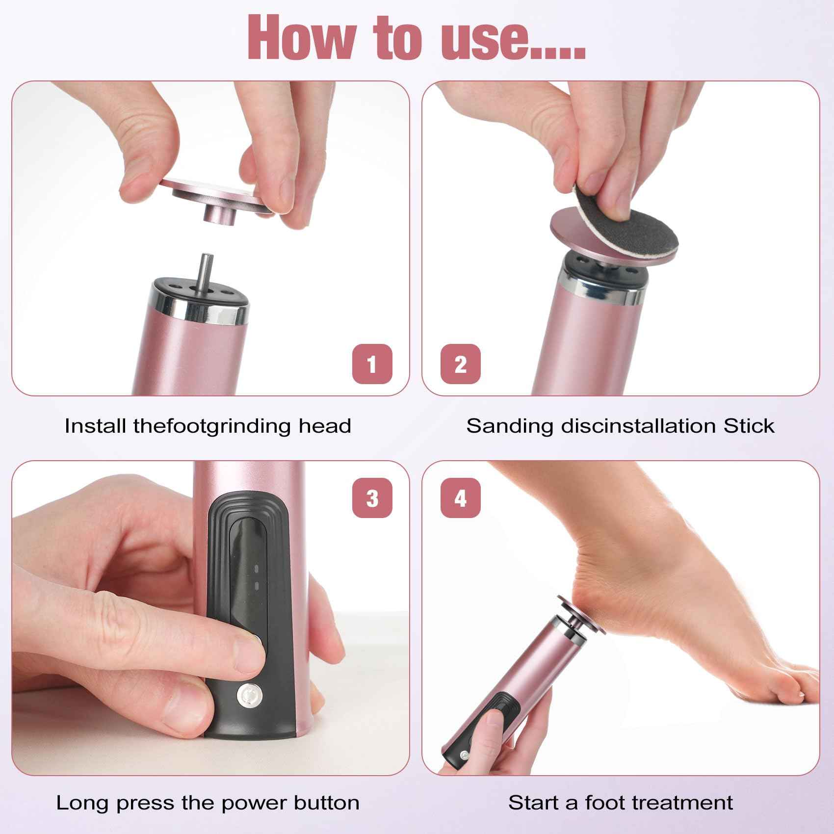 Callus Remover for feet, Electric Foot Callus Remover, Foot File with 6 Adjustable Speed, Foot Scrubber Scraper with 2 Grinding Heads & Sandpaper Discs, Pedicure Tools for feet with Digital Display